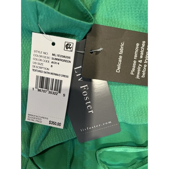 Liv Foster womens Textured Satin Long Mermaid Gown size 8 Summer Green $395 - Picture 11 of 15